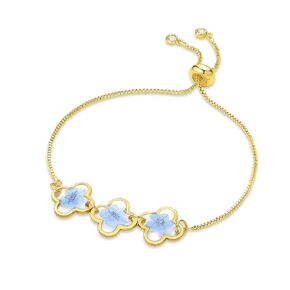 Four Leaf Clover Bracelet - Daffodil Pressed Flower Bracelets for Women,Boho Bracelets,Cute Bracelets,Bridesmaid Bracelet,Meaningful Blessing Gift | Adjustable (Gold)