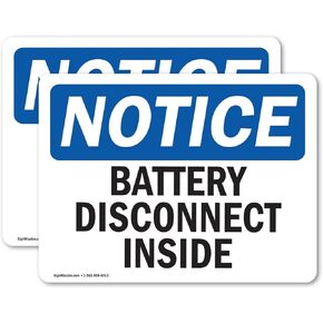 (2 Pack) Battery Disconnect Inside OSHA Notice Sign 5 Inch X 3.5 Inch Vinyl Label Decal Sticker Weather Resistant, UV Protected for Workplace, Business, and Construction Site, Made in the USA
