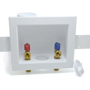 TTFLEX Washing Machine Outlet Box with Quarter Turn Brass Ball valves,1/2 Inch Pex Crimp Inlet x 3/4 Inch MHT Outlet, Two Support bracketsWhite
