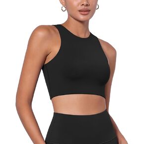 ODODOS Racerback Tank Bra for Women High Neck Non Padded Medium Support Sports Bra Workout Yoga Crop Tops