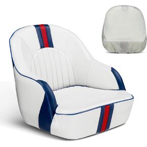 PEXMOR Premium Pontoon Boat Seat Captain Bucket Seat with Boat Seat Cover, Waterproof Boat Cabin Captain Chair Stainless Steel Screws Included