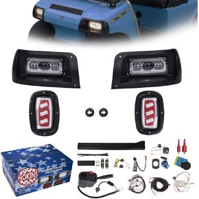 NOKINS Deluxe Plus LED Light Kit Fit Club Car DS 1993-UP Gas And Electric Golf Cart 20A DC Converter USB Charging Socket Low/High Beam DRL Delay Relay Brake Switch