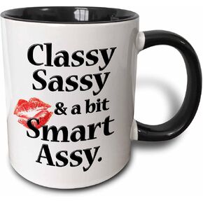 Amandir Classy Sassy and A Bit Smart Assy Two Tone Mug, 11 oz, Black