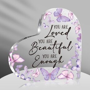 Inspirational Butterfly Gift, Butterfly Gifts for Women, Butterfly Decorations for Coworker Women Friend, You are Loved You are Beautiful You are Enough Positive Plaque