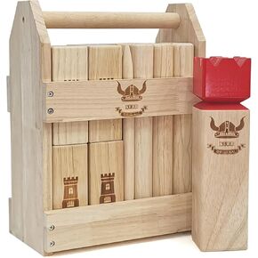 Kubb Game Set - Hardwood Viking Games with Rubber Wood Crate - KUBB Throwing Outdoor Games