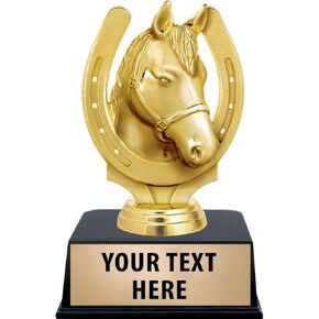 Crown Awards Horseshoe Trophies, 6" Golden Horseshoe Trophy with Custom Engraving Prime