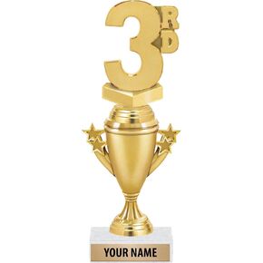 3rd Place Trophies - Gold - 3rd Place Trophy Award - Custom Engraving On White Marble Base Prime