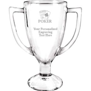 Personalized Glass Trophy, 7" Custom Engraved Poker Glass Cup Award Prime