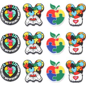 12 PCS Silicone Focal Beads for Pens Characters Silicone Beads for Keychain Making Silicone Beads Bulk for Jewelry Making Bracelet Necklace Handmade Crafts(Autism Theme B)