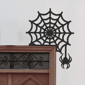 Halloween Door Corner Sign Ornament Spider Web Door Corner Decor Halloween Wooden Door Corner Sign for Party Home Door Corner Decoration (Black)