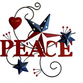 T&Garice Metal Peace Cutout Sign Hanging Americana Wall Art Decor, Metal Cutout Letters Peace Inspirational Wall Sculpture,Decorative 4th July Vintage Metal Words Patriotic Wall Decoration-(Peace)