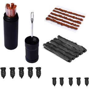 Bike Tubeless Tire Repair Kit Plugger Plugs Tool Fix Flat Puncture MTB Road Mountain Bicycle+10 Pcs Vacuum Tyre Nail Rubber Self-Tapping Screw+15 Strips (5 x1.5 mm+5 x 2.5 mm+5 x 3.5 mm)