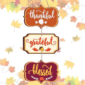 Thanksgiving Wooden Wall Sign Fall Harvest Welcome Decoration Thanksgiving Hanging Plaque Sign Thankful Grateful Blessed Fall Hanging Sign Indoor Outdoor Wall Decor for Thanksgiving