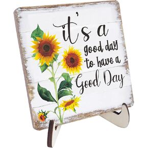 Positive Mindset Decor Desk Wooden Plaque, Inspirational Encouragement Gifts Positive Gifts for Women Coworker Mom Aunt Teacher, Sunflower It's a Good Day, Motivational Decor Table Sign