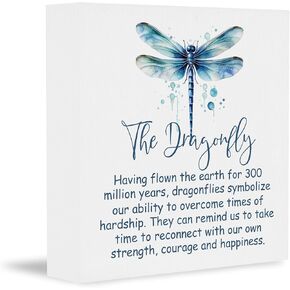 Inspirational Dragonfly Decor Wooden Box Sign, Watercolor Dragonfly Garden decor, Dragonfly Lover Gifts, Encouragement Spirit Animal for Home Office Wall Desk Shelf Tabletop Decoration