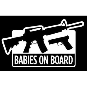 Babies On Board Guns Decal Vinyl Sticker|Cars Trucks Vans Walls Laptop| White|5.5 x 3.2 in|DUC794