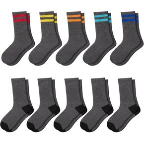 Comfoex 10 Pairs Boys Crew Socks Sports Athletic Long Calf Socks For Kids 4-10 Years Old With Cushioned Sole