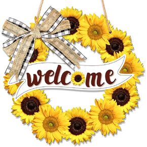 أكاليل عباد الشمس لديكور الباب الأمامي، لافتة ترحيب صيفية مع فيونكة لديكورات تعليق الحائط لباب الشرفة المنزلية in Kuwait