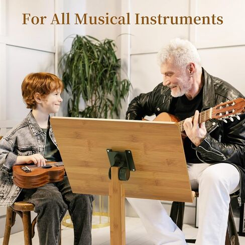 Music Stand for Sheet Music - Bamboo Folding Sheet Music Stands With Tray Guitar Clip, Wooden Sheet Music Organizer Height Adjustable 39.37''-51.2'' for Conductor Lectern Violin Piano Ukulele Players in Saudi Arabia