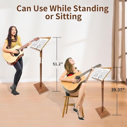 Music Stand for Sheet Music - Bamboo Folding Sheet Music Stands With Tray Guitar Clip, Wooden Sheet Music Organizer Height Adjustable 39.37''-51.2'' for Conductor Lectern Violin Piano Ukulele Players in Saudi Arabia