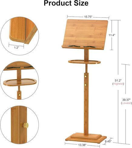 Music Stand for Sheet Music - Bamboo Folding Sheet Music Stands With Tray Guitar Clip, Wooden Sheet Music Organizer Height Adjustable 39.37''-51.2'' for Conductor Lectern Violin Piano Ukulele Players in Saudi Arabia