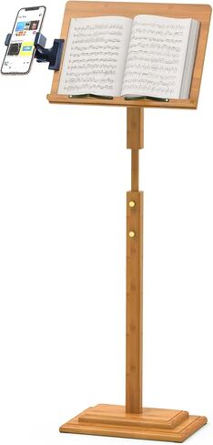 Music Stand for Sheet Music - Bamboo Folding Sheet Music Stands With Tray Guitar Clip, Wooden Sheet Music Organizer Height Adjustable 39.37''-51.2'' for Conductor Lectern Violin Piano Ukulele Players in Saudi Arabia