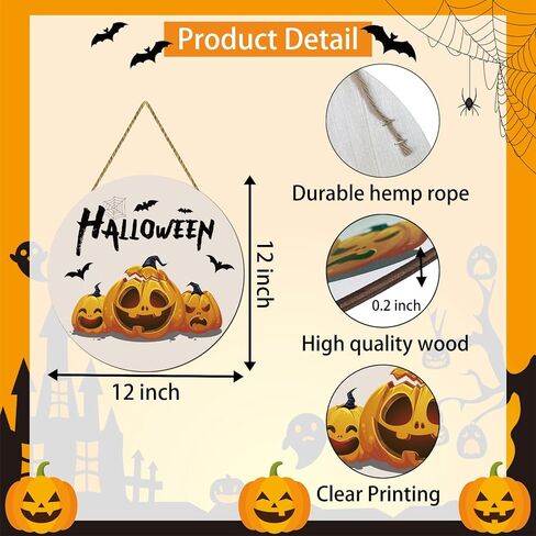 زينة باب الهالوين، لافتة باب الهالوين، شماعة باب اليقطين اللطيفة للهالوين، إكليل باب خشبي للهالوين، ديكور معلق للباب الأمامي، الشرفة، جدار حفلة الهالوين، ديكور منزلي داخلي in Kuwait