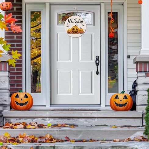 زينة باب الهالوين، لافتة باب الهالوين، شماعة باب اليقطين اللطيفة للهالوين، إكليل باب خشبي للهالوين، ديكور معلق للباب الأمامي، الشرفة، جدار حفلة الهالوين، ديكور منزلي داخلي in Kuwait