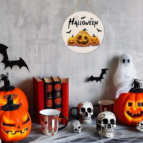 زينة باب الهالوين، لافتة باب الهالوين، شماعة باب اليقطين اللطيفة للهالوين، إكليل باب خشبي للهالوين، ديكور معلق للباب الأمامي، الشرفة، جدار حفلة الهالوين، ديكور منزلي داخلي in Kuwait