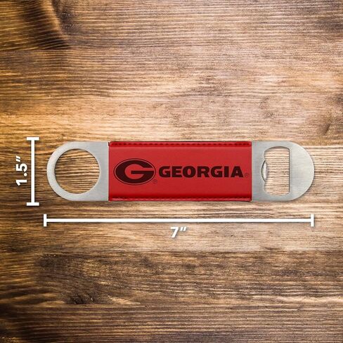 شفرة شريطية حمراء منقوشة بالليزر من الجلد الصناعي محفورة بالليزر من Rico Industries NCAA Georgia Bulldogs - ملحق مشروبات رائع ليوم اللعبة in Saudi Arabia