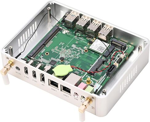 كمبيوتر KINGDEL صغير بدون مروحة مع Intel الجيل الثاني عشر N100 4 نوى (حتى 3.4 جيجا هرتز) 16 جيجا بايت DDR4 RAM، 512 جيجا بايت NVMe SSD، 2xLAN، 2xHD، DP، 4K: 4096 x 2160، 8xUSB، حافظة معدنية كاملة، W-11 Pro in Kuwait