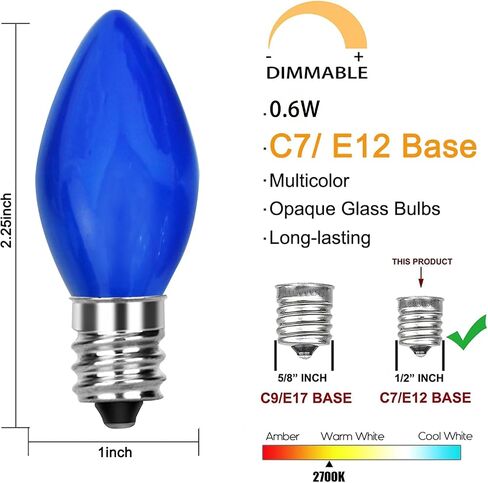 25 Pack C7 LED Halloween Orange Replacement Lights Bulbs, Vintage Orange Ceramic LED Christmas Bulbs for Outdoor Patio String Lights, E12 Candelabra Base, 0.6 Watt Saving Enengy LED Night Lights Bulbs in Saudi Arabia