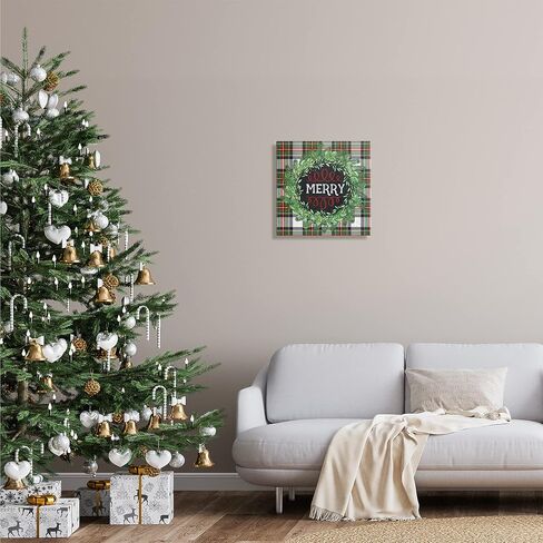 Stupell Industries Merry Sentiment Winter الصنوبر إكليل أخضر عيد الميلاد منقوش على قماش جدار الفن، 17 × 17 in Saudi Arabia