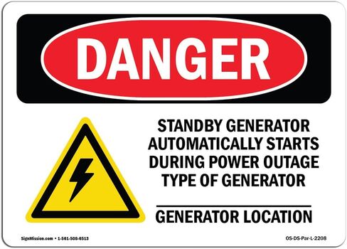 OSHA Danger Sign - Standby Generator Automatically | Vinyl Label Decal | Protect Your Business, Construction Site, Warehouse & Shop Area | Made in The USA, 10" X 7" Decal in Saudi Arabia