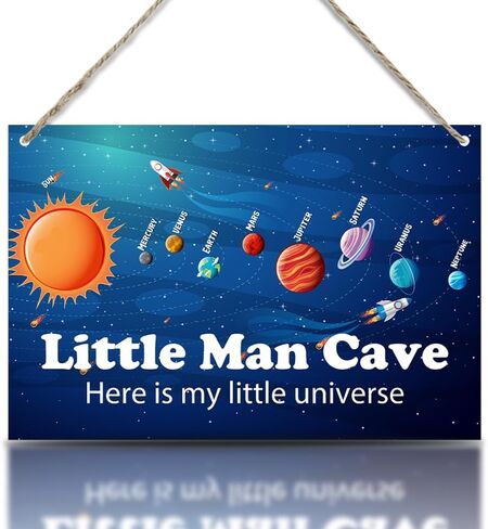 الفضاء الخارجي كهف الرجل الصغير هنا هو بلدي الكون الصغير اقتباس لوحة خشبية معلقة لوحة معلقة جدار الفن ديكور لحضانة الأطفال الصغار الأولاد غرفة نوم غرفة المعيشة ديكورات غرفة المعيشة 12 بوصة × 8 بوصة (J720) in Kuwait