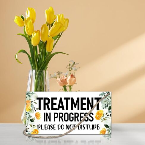 لوحة خشبية ديكور زهور صفراء للتعليق على الحائط، المعالجة قيد التنفيذ لا تزعج، لافتة تعليق خشبية لباب الديكور (قطعة واحدة)، هدية فنية لمنزل المزرعة ومعالج مكتب الحائط التجاري -39 in Kuwait