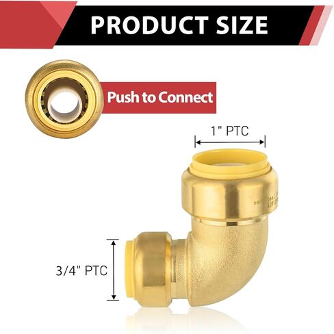 (Pack of 5) EFIELD Push Fit 1"x 3/4" Reducing Elbow,Push-to-Connect Plumbing Brass Fittings for Copper, Pex, CPVC with 2 Disconnect Clips, No Lead Brass in Saudi Arabia