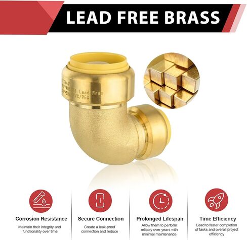 (Pack of 5) EFIELD Push Fit 1"x 3/4" Reducing Elbow,Push-to-Connect Plumbing Brass Fittings for Copper, Pex, CPVC with 2 Disconnect Clips, No Lead Brass in Saudi Arabia