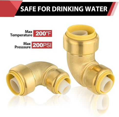 (Pack of 5) EFIELD Push Fit 1"x 3/4" Reducing Elbow,Push-to-Connect Plumbing Brass Fittings for Copper, Pex, CPVC with 2 Disconnect Clips, No Lead Brass in Saudi Arabia