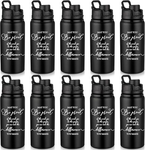 10 قطع من Sunnyray هدية تقدير للموظفين، زجاجة مياه من الألومنيوم قابلة لإعادة الاستخدام مع غطاء سريع، قد تكون فخورًا بالعمل، هدية فريق الشكر الجماعي لصديق زميل العمل (أسود، 17 أونصة) in Kuwait