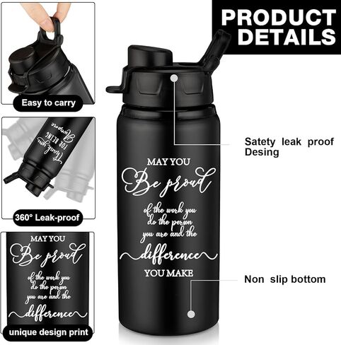 10 قطع من Sunnyray هدية تقدير للموظفين، زجاجة مياه من الألومنيوم قابلة لإعادة الاستخدام مع غطاء سريع، قد تكون فخورًا بالعمل، هدية فريق الشكر الجماعي لصديق زميل العمل (أسود، 17 أونصة) in Kuwait