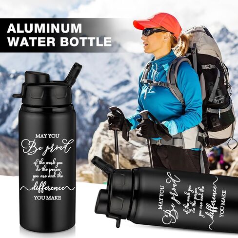 10 قطع من Sunnyray هدية تقدير للموظفين، زجاجة مياه من الألومنيوم قابلة لإعادة الاستخدام مع غطاء سريع، قد تكون فخورًا بالعمل، هدية فريق الشكر الجماعي لصديق زميل العمل (أسود، 17 أونصة) in Kuwait