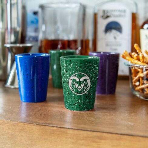 Rico Industries NCAA Colorado State Rams 2oz Ceramic Shot Glass for Fans, Laser Engraved In Team Color Single Shot Glass in Saudi Arabia