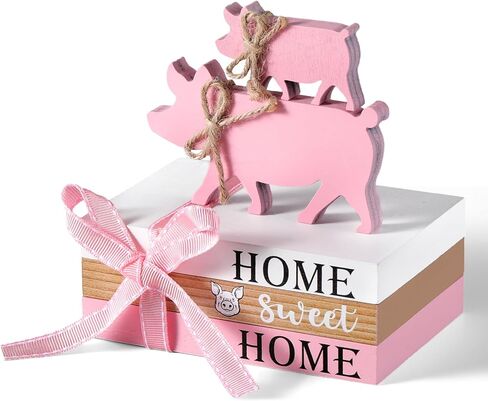 Geetery 5 Pcs Wood Farm Decor Farmhouse Sign Farm Home Tiered Tray Decor Rustic Mini Wood Book Stacks Table Decorations for Home Living Room Table Sign (Pig) in Saudi Arabia