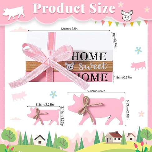 Geetery 5 Pcs Wood Farm Decor Farmhouse Sign Farm Home Tiered Tray Decor Rustic Mini Wood Book Stacks Table Decorations for Home Living Room Table Sign (Pig) in Saudi Arabia