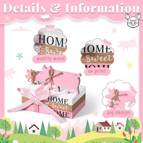 Geetery 5 Pcs Wood Farm Decor Farmhouse Sign Farm Home Tiered Tray Decor Rustic Mini Wood Book Stacks Table Decorations for Home Living Room Table Sign (Pig) in Saudi Arabia