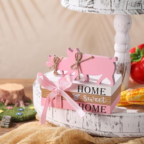 Geetery 5 Pcs Wood Farm Decor Farmhouse Sign Farm Home Tiered Tray Decor Rustic Mini Wood Book Stacks Table Decorations for Home Living Room Table Sign (Pig) in Saudi Arabia