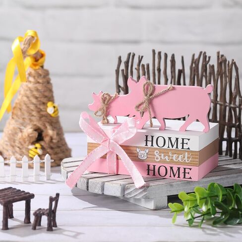 Geetery 5 Pcs Wood Farm Decor Farmhouse Sign Farm Home Tiered Tray Decor Rustic Mini Wood Book Stacks Table Decorations for Home Living Room Table Sign (Pig) in Saudi Arabia