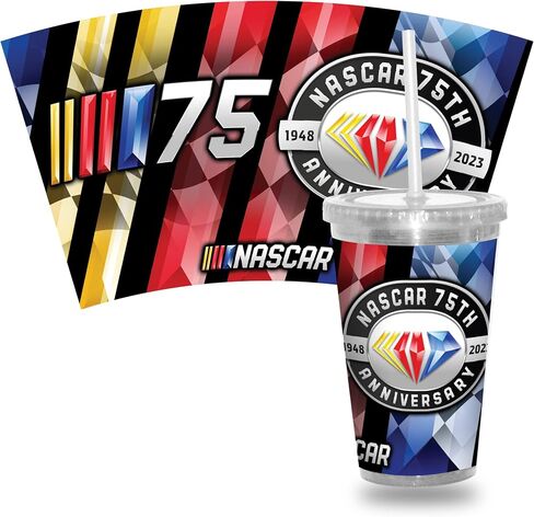 Rico Industries NASCAR Logo Racing 16oz Clear Tumbler W/Straw, Officially Licensed for NASCAR Fans in Saudi Arabia
