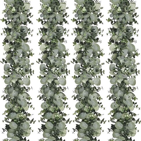 MARTINE MALL 4 Pcs Artificial Eucalyptus Garland, 24 Ft Fake Greenery Garland, Faux Silver Dollar Eucalyptus Garland for Table Backdrop Arch Wall Weeding Party Home Decor, Grey Green in Saudi Arabia